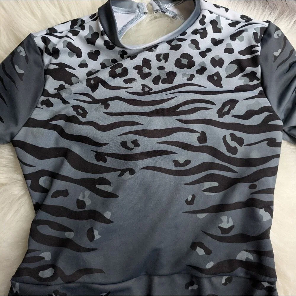 WEISSMAN Dance Costume BE PREPARED 12104 Cheetah animal print gray unitard LC